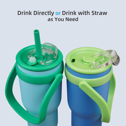 14 oz Insulated Water Bottle with Handle & Straw, Stainless Steel | Double Wall Vacuum, Leak Proof, Sweatproof, Wide Mouth, BPA Free, Dishwasher Safe, Keeps Cold/Hot, Travel, Green