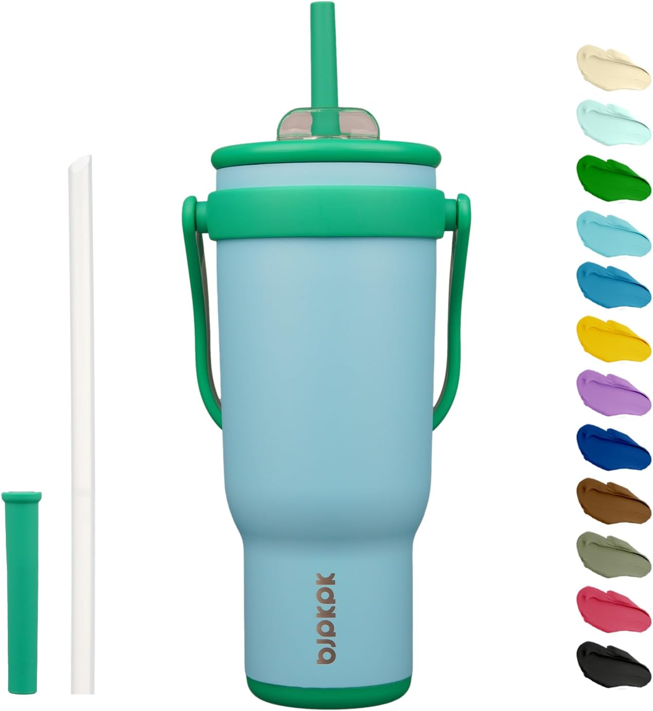 14 oz Insulated Water Bottle with Handle & Straw, Stainless Steel | Double Wall Vacuum, Leak Proof, Sweatproof, Wide Mouth, BPA Free, Dishwasher Safe, Keeps Cold/Hot, Travel, Green
