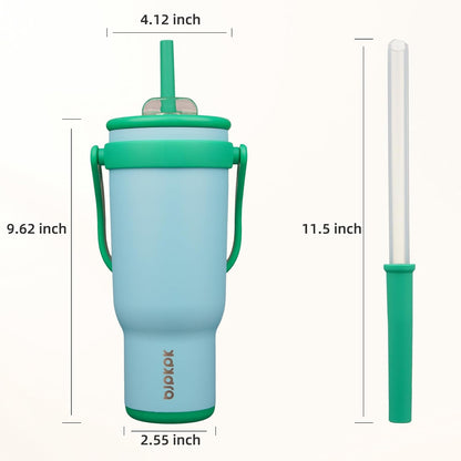 14 oz Insulated Water Bottle with Handle & Straw, Stainless Steel | Double Wall Vacuum, Leak Proof, Sweatproof, Wide Mouth, BPA Free, Dishwasher Safe, Keeps Cold/Hot, Travel, Green