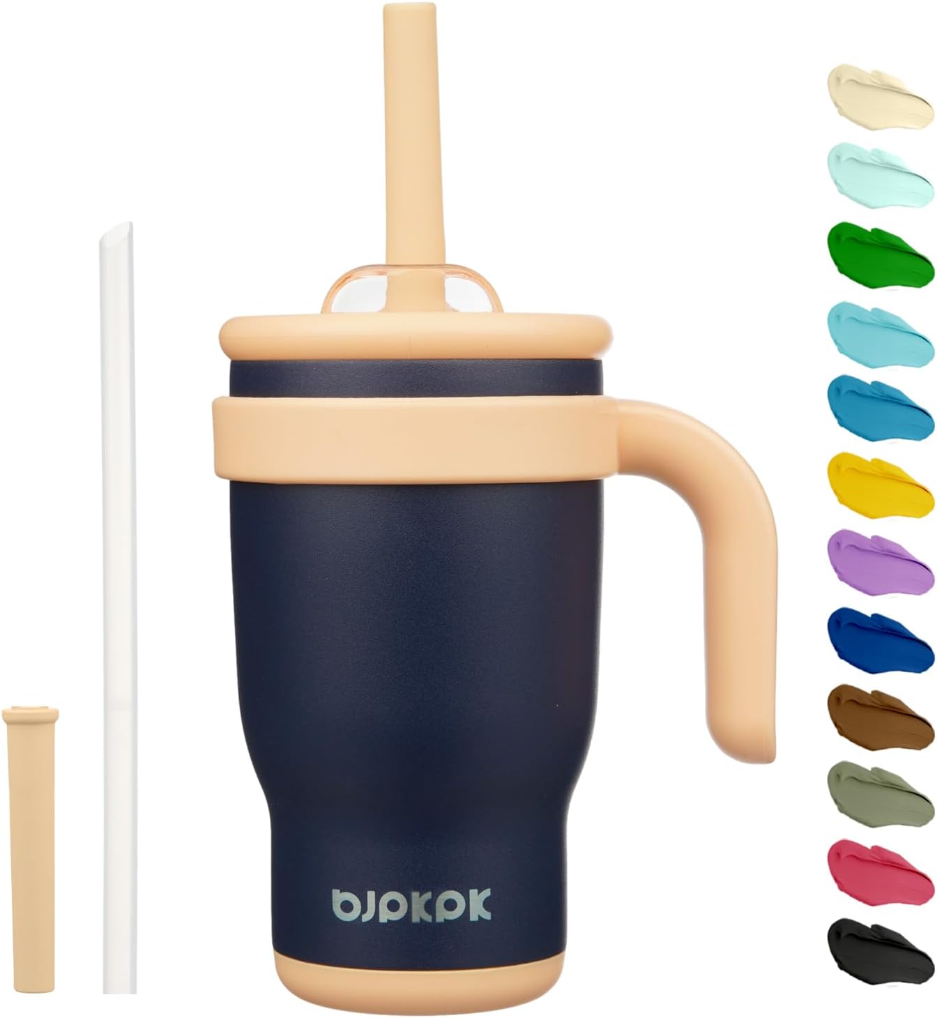 14 oz Insulated Water Bottle with Handle & Straw, Stainless Steel | Double Wall Vacuum, Leak Proof, Sweatproof, Wide Mouth, BPA Free, Dishwasher Safe, Keeps Cold/Hot, Travel, Green