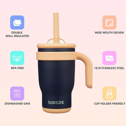 14 oz Insulated Water Bottle with Handle & Straw, Stainless Steel | Double Wall Vacuum, Leak Proof, Sweatproof, Wide Mouth, BPA Free, Dishwasher Safe, Keeps Cold/Hot, Travel, Green