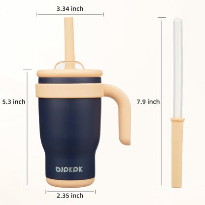 14 oz Insulated Water Bottle with Handle & Straw, Stainless Steel | Double Wall Vacuum, Leak Proof, Sweatproof, Wide Mouth, BPA Free, Dishwasher Safe, Keeps Cold/Hot, Travel, Green