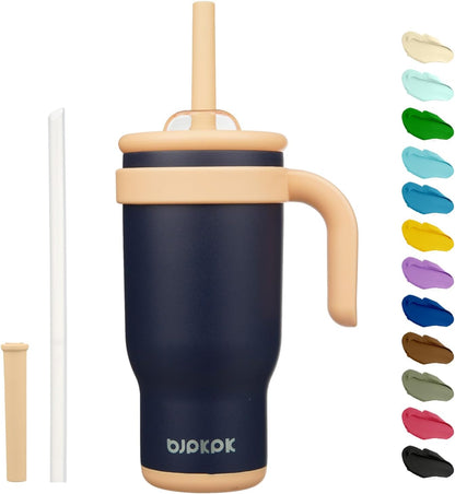 14 oz Insulated Water Bottle with Handle & Straw, Stainless Steel | Double Wall Vacuum, Leak Proof, Sweatproof, Wide Mouth, BPA Free, Dishwasher Safe, Keeps Cold/Hot, Travel, Green