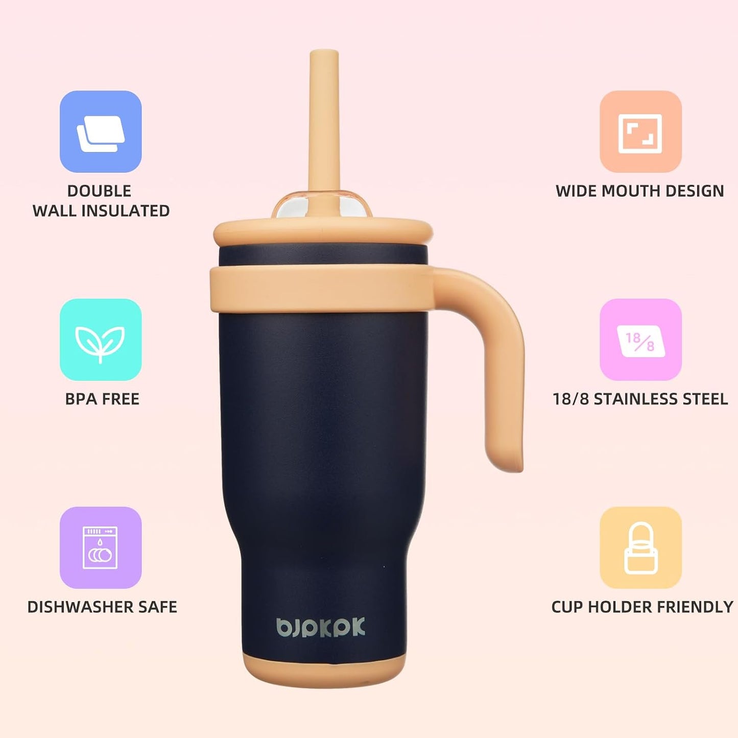14 oz Insulated Water Bottle with Handle & Straw, Stainless Steel | Double Wall Vacuum, Leak Proof, Sweatproof, Wide Mouth, BPA Free, Dishwasher Safe, Keeps Cold/Hot, Travel, Green