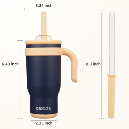 14 oz Insulated Water Bottle with Handle & Straw, Stainless Steel | Double Wall Vacuum, Leak Proof, Sweatproof, Wide Mouth, BPA Free, Dishwasher Safe, Keeps Cold/Hot, Travel, Green