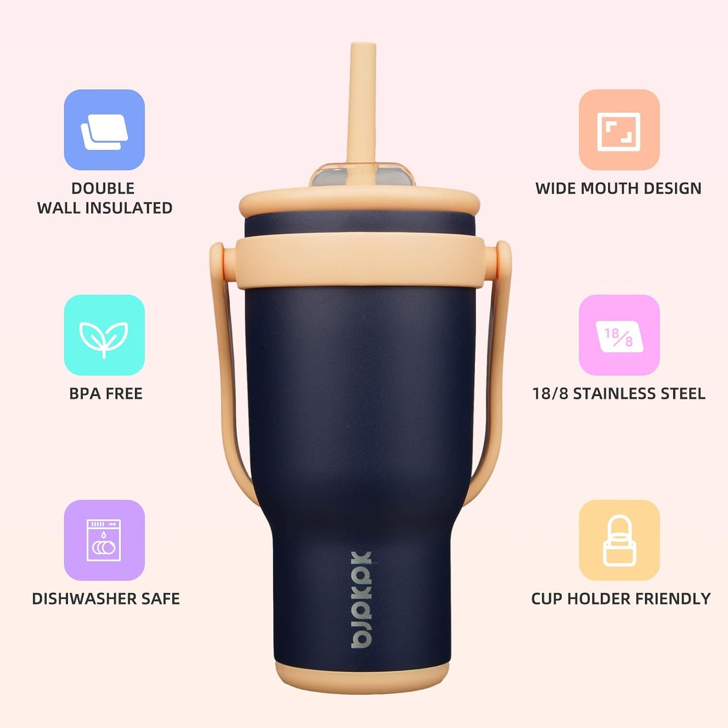 14 oz Insulated Water Bottle with Handle & Straw, Stainless Steel | Double Wall Vacuum, Leak Proof, Sweatproof, Wide Mouth, BPA Free, Dishwasher Safe, Keeps Cold/Hot, Travel, Green
