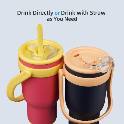 14 oz Insulated Water Bottle with Handle & Straw, Stainless Steel | Double Wall Vacuum, Leak Proof, Sweatproof, Wide Mouth, BPA Free, Dishwasher Safe, Keeps Cold/Hot, Travel, Green