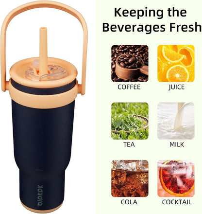 14 oz Insulated Water Bottle with Handle & Straw, Stainless Steel | Double Wall Vacuum, Leak Proof, Sweatproof, Wide Mouth, BPA Free, Dishwasher Safe, Keeps Cold/Hot, Travel, Green
