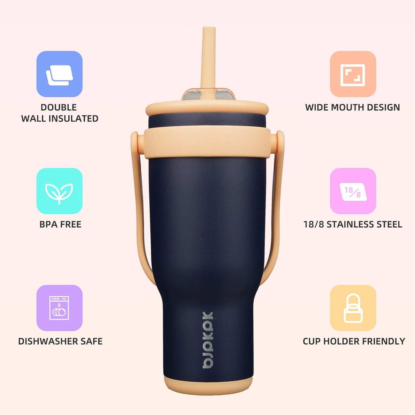 14 oz Insulated Water Bottle with Handle & Straw, Stainless Steel | Double Wall Vacuum, Leak Proof, Sweatproof, Wide Mouth, BPA Free, Dishwasher Safe, Keeps Cold/Hot, Travel, Green