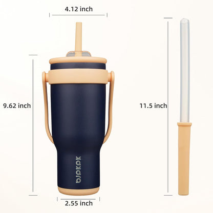 14 oz Insulated Water Bottle with Handle & Straw, Stainless Steel | Double Wall Vacuum, Leak Proof, Sweatproof, Wide Mouth, BPA Free, Dishwasher Safe, Keeps Cold/Hot, Travel, Green