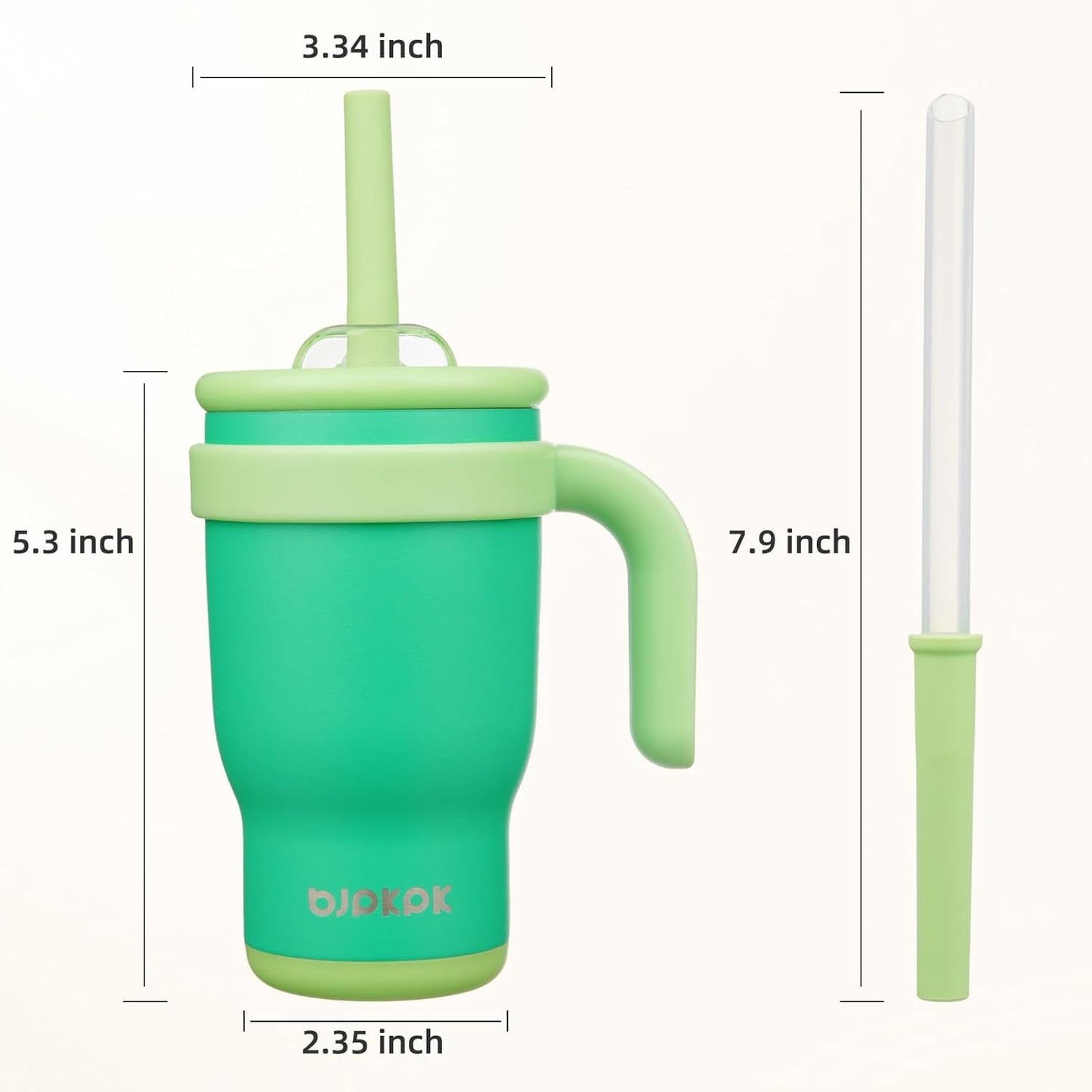 14 oz Insulated Water Bottle with Handle & Straw, Stainless Steel | Double Wall Vacuum, Leak Proof, Sweatproof, Wide Mouth, BPA Free, Dishwasher Safe, Keeps Cold/Hot, Travel, Green