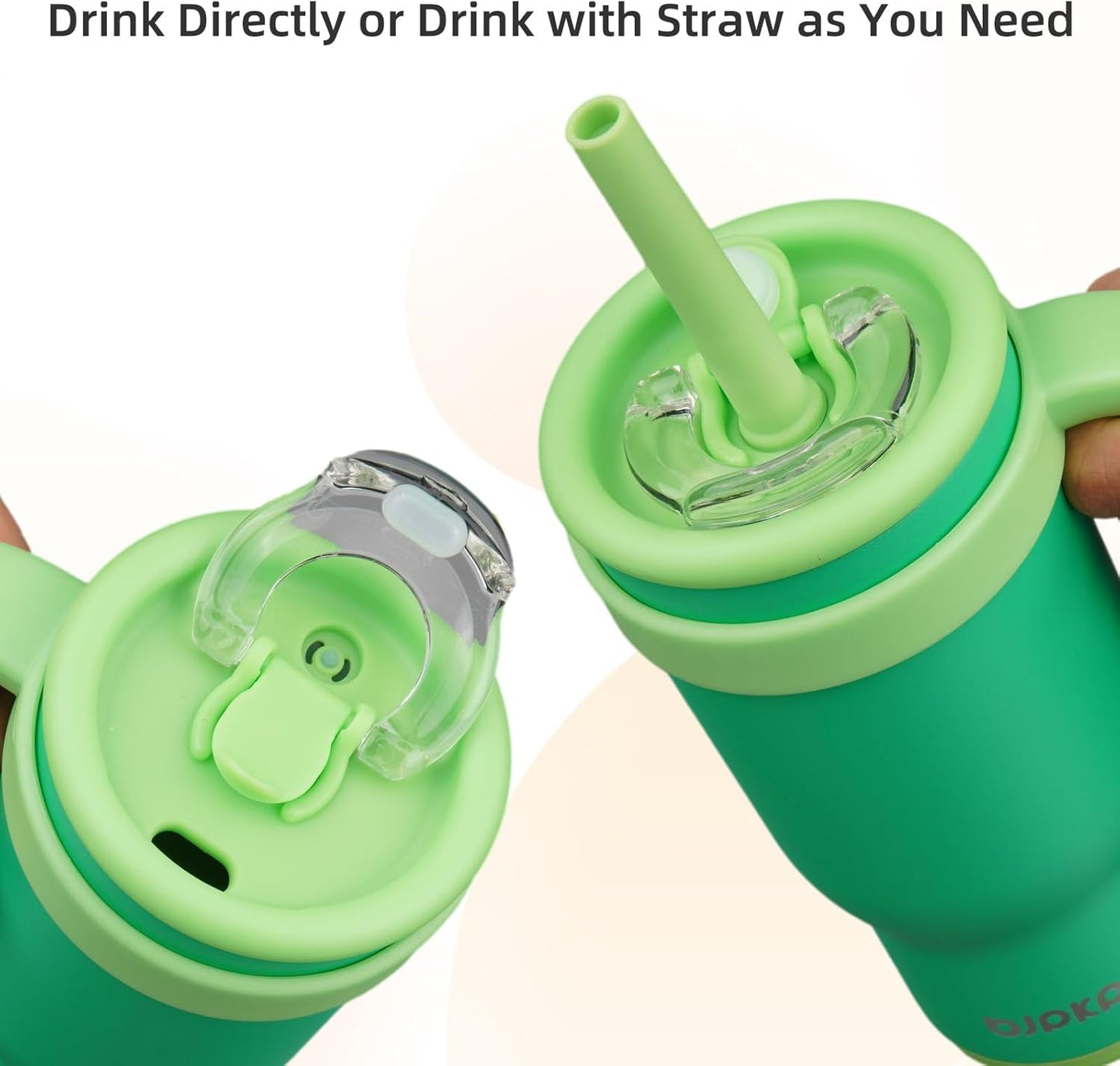 14 oz Insulated Water Bottle with Handle & Straw, Stainless Steel | Double Wall Vacuum, Leak Proof, Sweatproof, Wide Mouth, BPA Free, Dishwasher Safe, Keeps Cold/Hot, Travel, Green