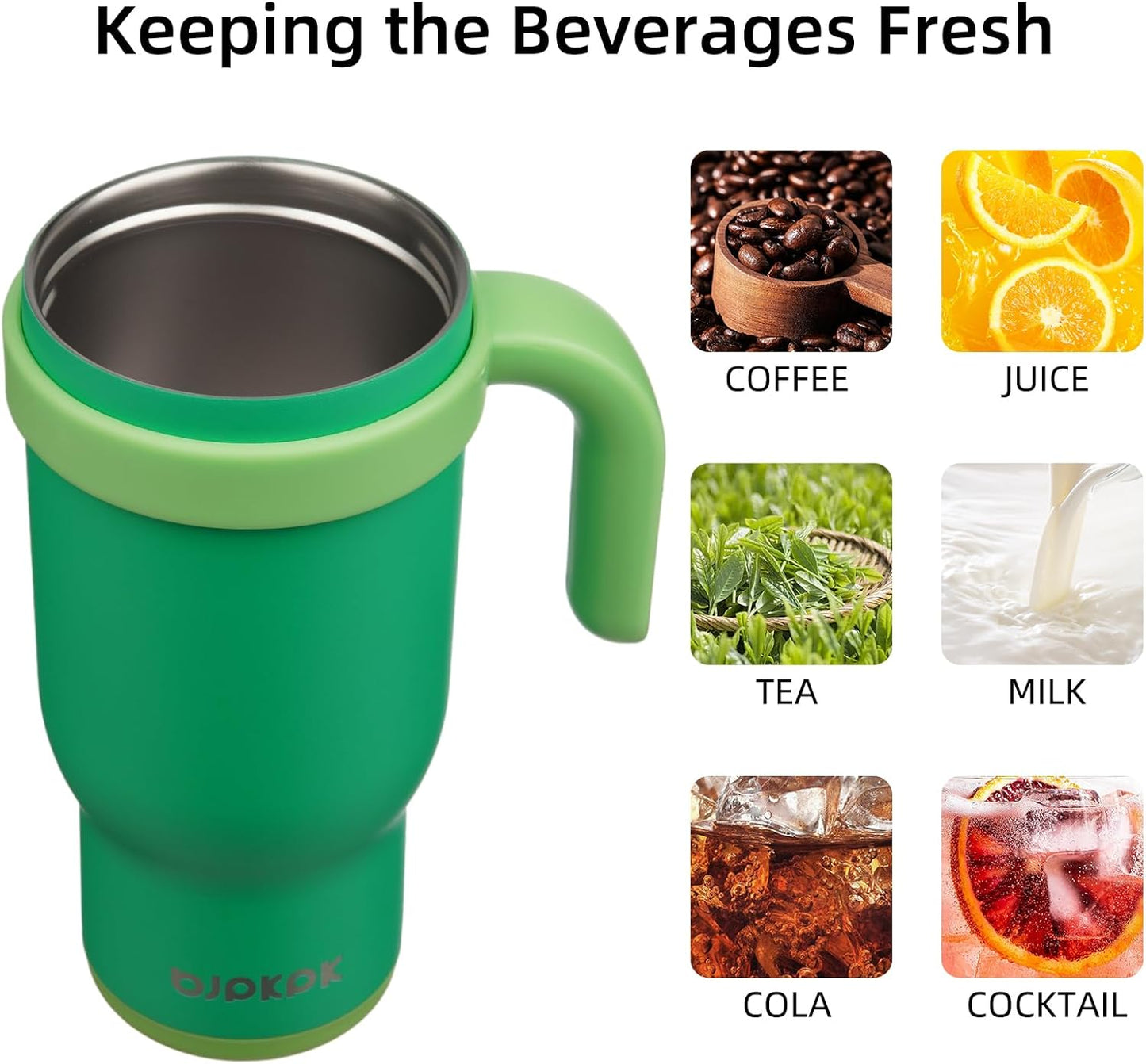 14 oz Insulated Water Bottle with Handle & Straw, Stainless Steel | Double Wall Vacuum, Leak Proof, Sweatproof, Wide Mouth, BPA Free, Dishwasher Safe, Keeps Cold/Hot, Travel, Green