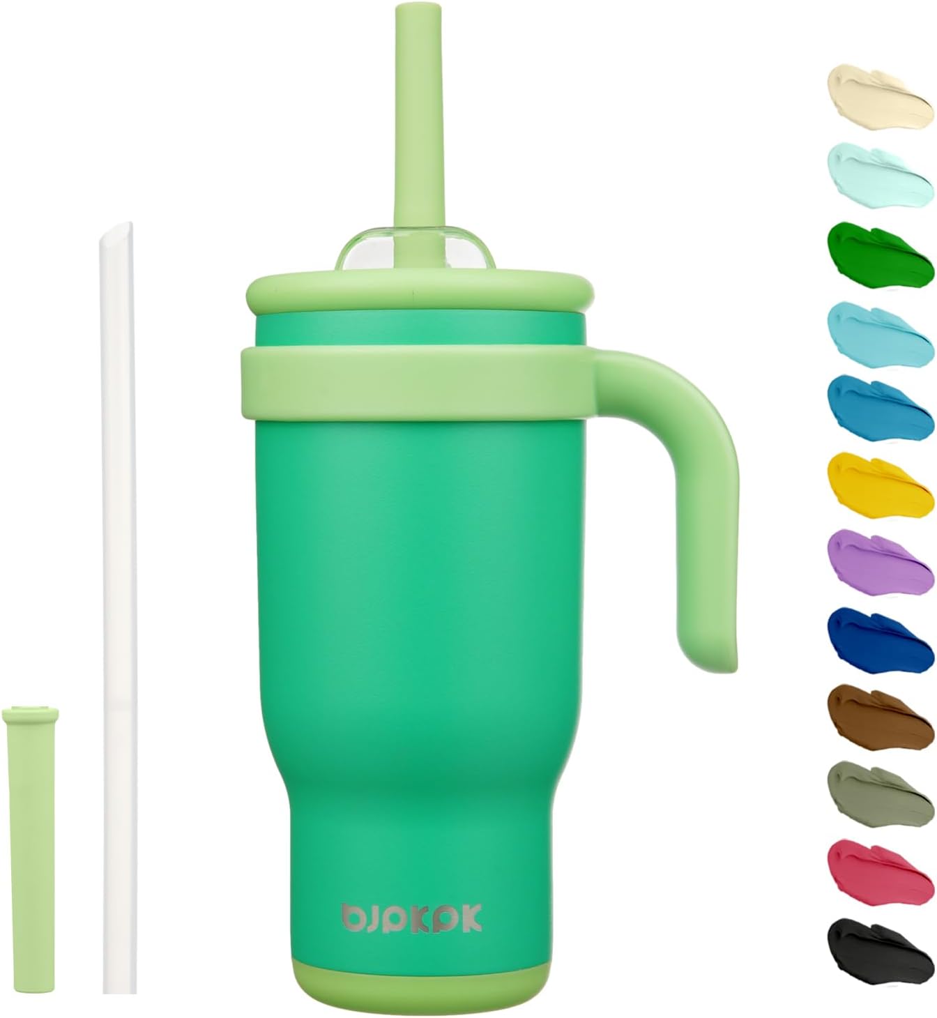 14 oz Insulated Water Bottle with Handle & Straw, Stainless Steel | Double Wall Vacuum, Leak Proof, Sweatproof, Wide Mouth, BPA Free, Dishwasher Safe, Keeps Cold/Hot, Travel, Green