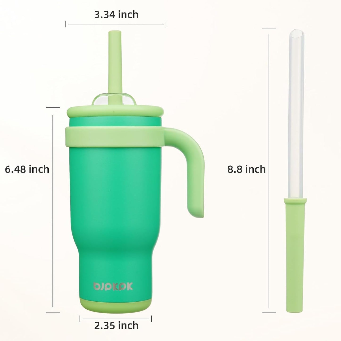 14 oz Insulated Water Bottle with Handle & Straw, Stainless Steel | Double Wall Vacuum, Leak Proof, Sweatproof, Wide Mouth, BPA Free, Dishwasher Safe, Keeps Cold/Hot, Travel, Green