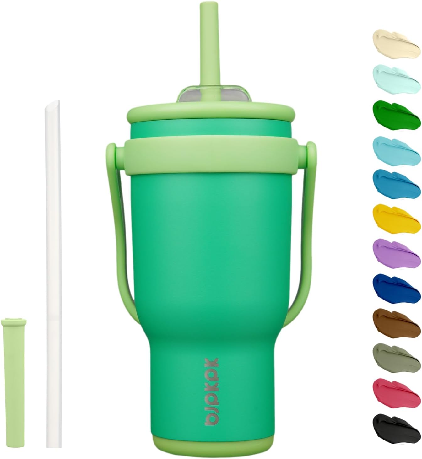 14 oz Insulated Water Bottle with Handle & Straw, Stainless Steel | Double Wall Vacuum, Leak Proof, Sweatproof, Wide Mouth, BPA Free, Dishwasher Safe, Keeps Cold/Hot, Travel, Green