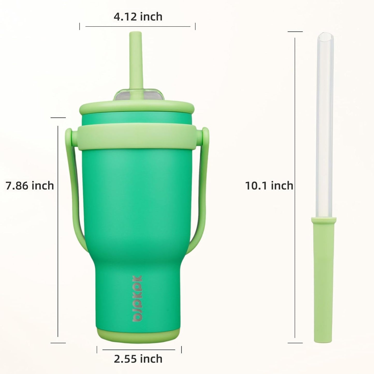 14 oz Insulated Water Bottle with Handle & Straw, Stainless Steel | Double Wall Vacuum, Leak Proof, Sweatproof, Wide Mouth, BPA Free, Dishwasher Safe, Keeps Cold/Hot, Travel, Green