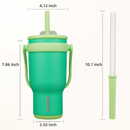 14 oz Insulated Water Bottle with Handle & Straw, Stainless Steel | Double Wall Vacuum, Leak Proof, Sweatproof, Wide Mouth, BPA Free, Dishwasher Safe, Keeps Cold/Hot, Travel, Green