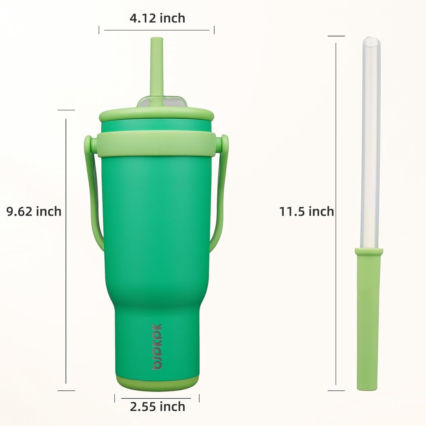 14 oz Insulated Water Bottle with Handle & Straw, Stainless Steel | Double Wall Vacuum, Leak Proof, Sweatproof, Wide Mouth, BPA Free, Dishwasher Safe, Keeps Cold/Hot, Travel, Green