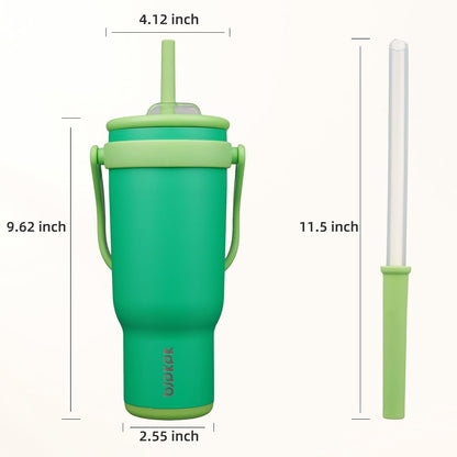14 oz Insulated Water Bottle with Handle & Straw, Stainless Steel | Double Wall Vacuum, Leak Proof, Sweatproof, Wide Mouth, BPA Free, Dishwasher Safe, Keeps Cold/Hot, Travel, Green