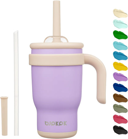 14 oz Insulated Water Bottle with Handle & Straw, Stainless Steel | Double Wall Vacuum, Leak Proof, Sweatproof, Wide Mouth, BPA Free, Dishwasher Safe, Keeps Cold/Hot, Travel, Green