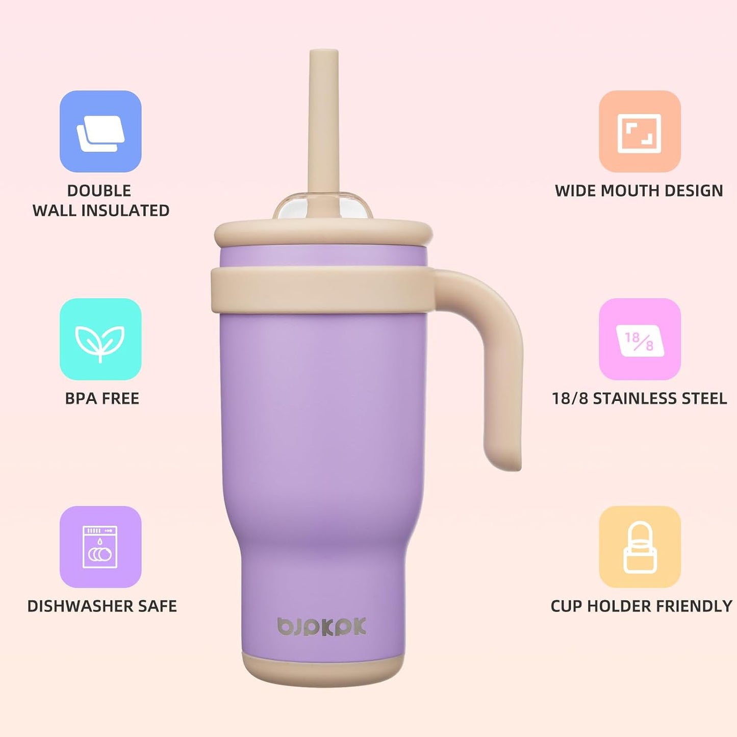14 oz Insulated Water Bottle with Handle & Straw, Stainless Steel | Double Wall Vacuum, Leak Proof, Sweatproof, Wide Mouth, BPA Free, Dishwasher Safe, Keeps Cold/Hot, Travel, Green
