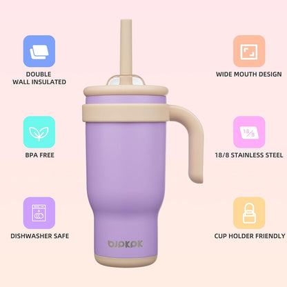 14 oz Insulated Water Bottle with Handle & Straw, Stainless Steel | Double Wall Vacuum, Leak Proof, Sweatproof, Wide Mouth, BPA Free, Dishwasher Safe, Keeps Cold/Hot, Travel, Green