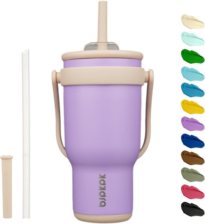 14 oz Insulated Water Bottle with Handle & Straw, Stainless Steel | Double Wall Vacuum, Leak Proof, Sweatproof, Wide Mouth, BPA Free, Dishwasher Safe, Keeps Cold/Hot, Travel, Green
