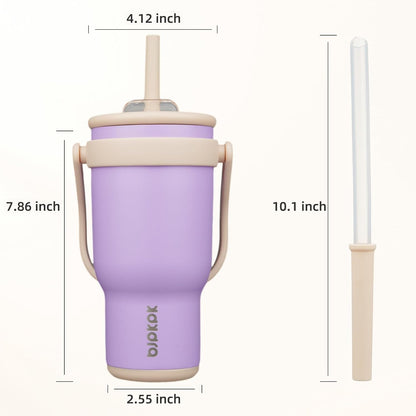 14 oz Insulated Water Bottle with Handle & Straw, Stainless Steel | Double Wall Vacuum, Leak Proof, Sweatproof, Wide Mouth, BPA Free, Dishwasher Safe, Keeps Cold/Hot, Travel, Green