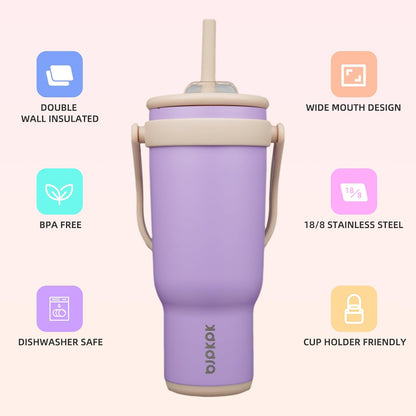 14 oz Insulated Water Bottle with Handle & Straw, Stainless Steel | Double Wall Vacuum, Leak Proof, Sweatproof, Wide Mouth, BPA Free, Dishwasher Safe, Keeps Cold/Hot, Travel, Green