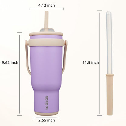 14 oz Insulated Water Bottle with Handle & Straw, Stainless Steel | Double Wall Vacuum, Leak Proof, Sweatproof, Wide Mouth, BPA Free, Dishwasher Safe, Keeps Cold/Hot, Travel, Green