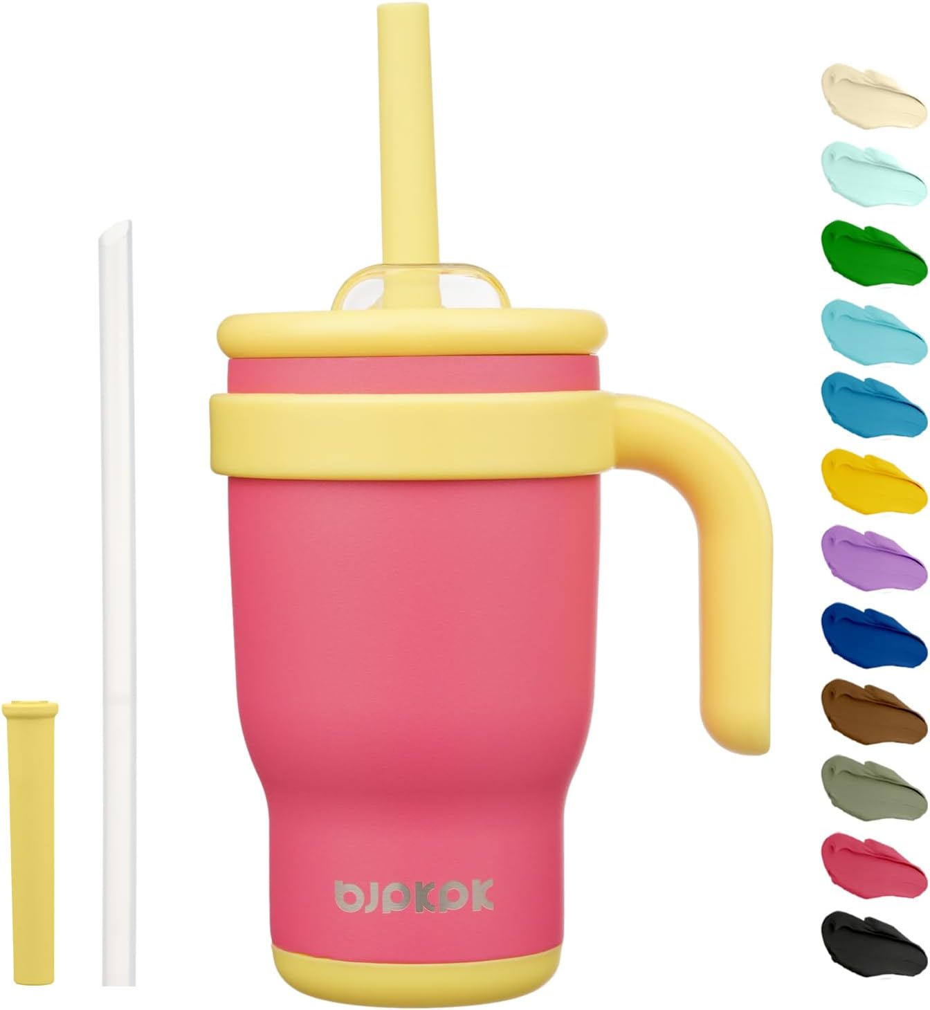 14 oz Insulated Water Bottle with Handle & Straw, Stainless Steel | Double Wall Vacuum, Leak Proof, Sweatproof, Wide Mouth, BPA Free, Dishwasher Safe, Keeps Cold/Hot, Travel, Green