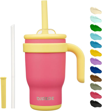 14 oz Insulated Water Bottle with Handle & Straw, Stainless Steel | Double Wall Vacuum, Leak Proof, Sweatproof, Wide Mouth, BPA Free, Dishwasher Safe, Keeps Cold/Hot, Travel, Green