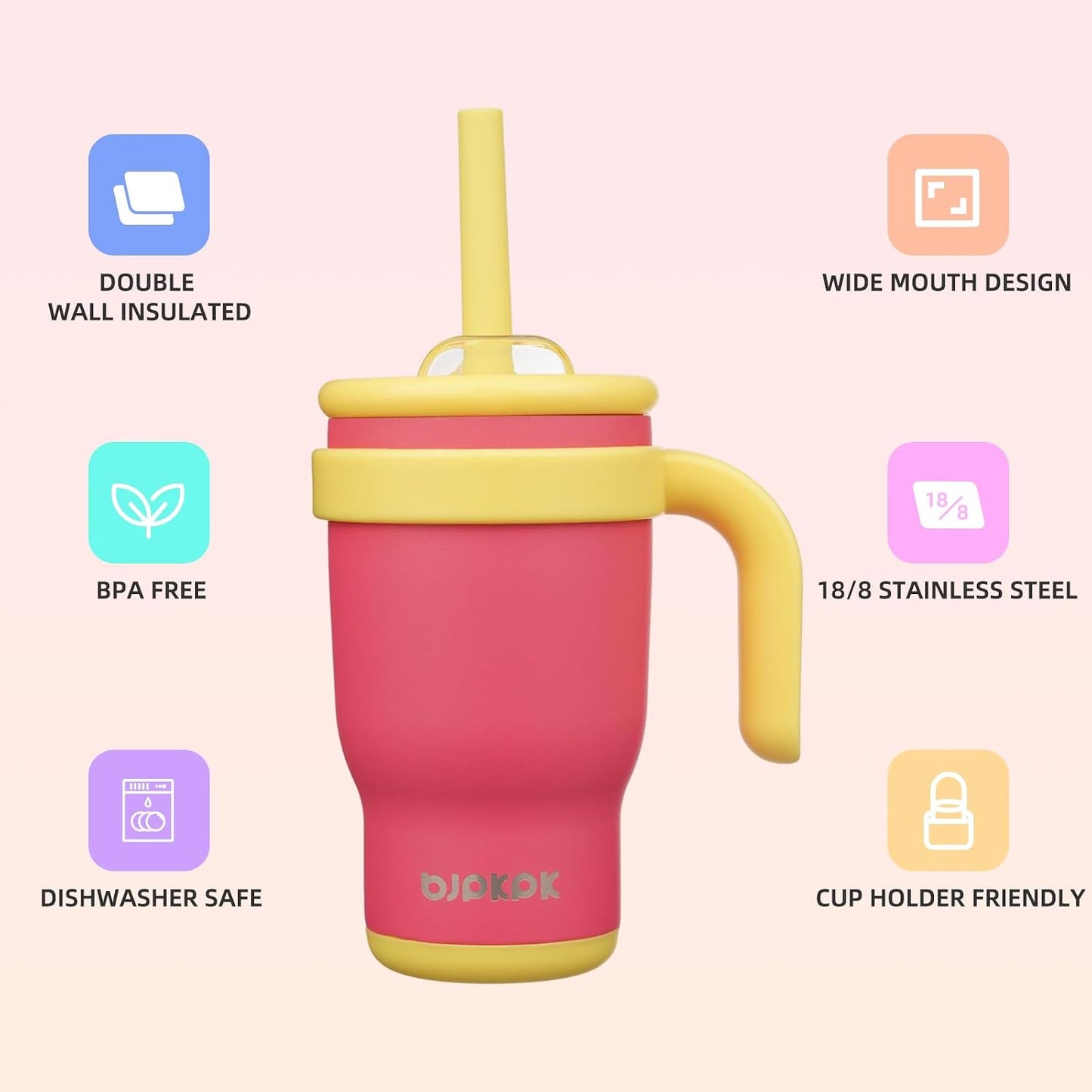 14 oz Insulated Water Bottle with Handle & Straw, Stainless Steel | Double Wall Vacuum, Leak Proof, Sweatproof, Wide Mouth, BPA Free, Dishwasher Safe, Keeps Cold/Hot, Travel, Green