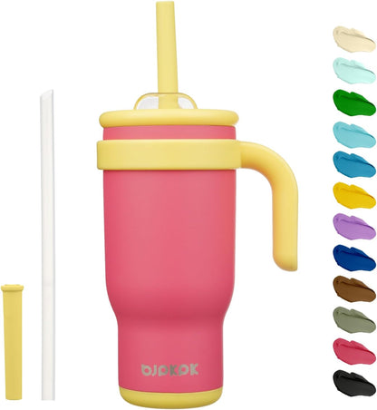 14 oz Insulated Water Bottle with Handle & Straw, Stainless Steel | Double Wall Vacuum, Leak Proof, Sweatproof, Wide Mouth, BPA Free, Dishwasher Safe, Keeps Cold/Hot, Travel, Green