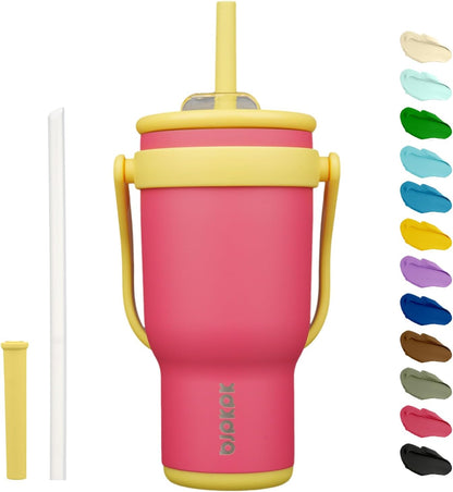 14 oz Insulated Water Bottle with Handle & Straw, Stainless Steel | Double Wall Vacuum, Leak Proof, Sweatproof, Wide Mouth, BPA Free, Dishwasher Safe, Keeps Cold/Hot, Travel, Green