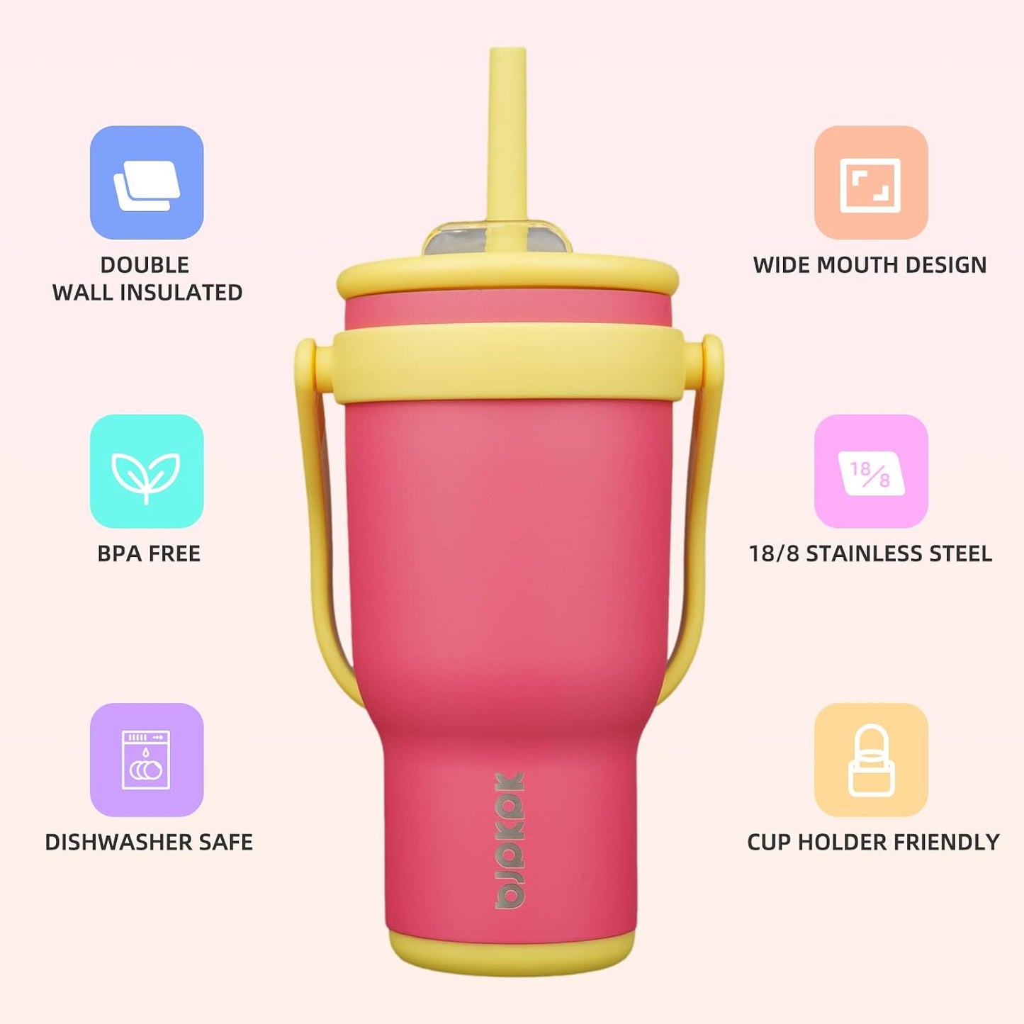 14 oz Insulated Water Bottle with Handle & Straw, Stainless Steel | Double Wall Vacuum, Leak Proof, Sweatproof, Wide Mouth, BPA Free, Dishwasher Safe, Keeps Cold/Hot, Travel, Green