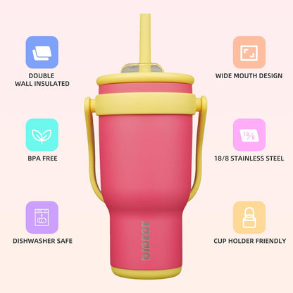 14 oz Insulated Water Bottle with Handle & Straw, Stainless Steel | Double Wall Vacuum, Leak Proof, Sweatproof, Wide Mouth, BPA Free, Dishwasher Safe, Keeps Cold/Hot, Travel, Green