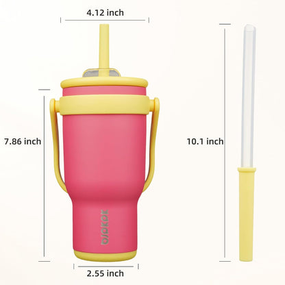 14 oz Insulated Water Bottle with Handle & Straw, Stainless Steel | Double Wall Vacuum, Leak Proof, Sweatproof, Wide Mouth, BPA Free, Dishwasher Safe, Keeps Cold/Hot, Travel, Green