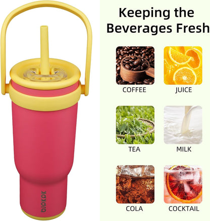 14 oz Insulated Water Bottle with Handle & Straw, Stainless Steel | Double Wall Vacuum, Leak Proof, Sweatproof, Wide Mouth, BPA Free, Dishwasher Safe, Keeps Cold/Hot, Travel, Green