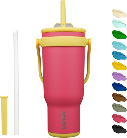 14 oz Insulated Water Bottle with Handle & Straw, Stainless Steel | Double Wall Vacuum, Leak Proof, Sweatproof, Wide Mouth, BPA Free, Dishwasher Safe, Keeps Cold/Hot, Travel, Green