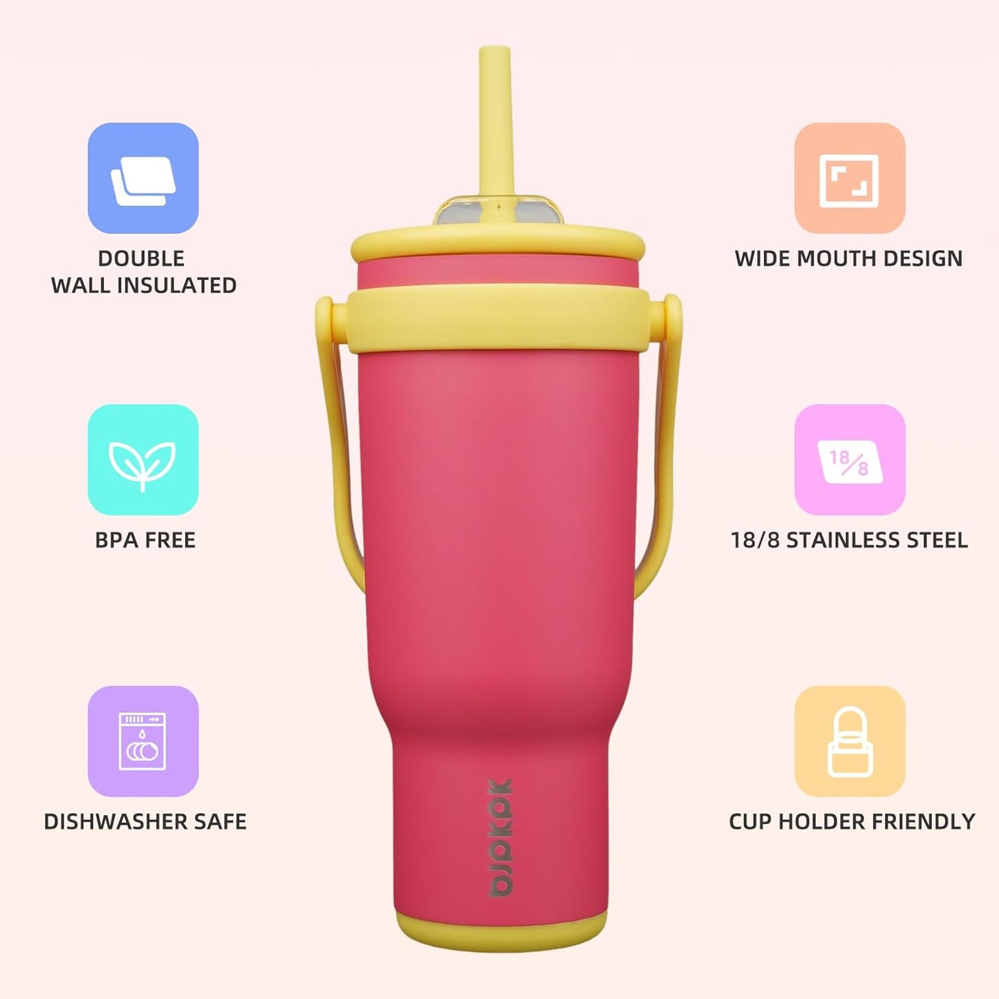 14 oz Insulated Water Bottle with Handle & Straw, Stainless Steel | Double Wall Vacuum, Leak Proof, Sweatproof, Wide Mouth, BPA Free, Dishwasher Safe, Keeps Cold/Hot, Travel, Green