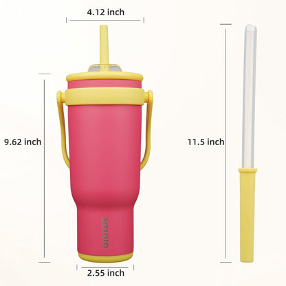 14 oz Insulated Water Bottle with Handle & Straw, Stainless Steel | Double Wall Vacuum, Leak Proof, Sweatproof, Wide Mouth, BPA Free, Dishwasher Safe, Keeps Cold/Hot, Travel, Green