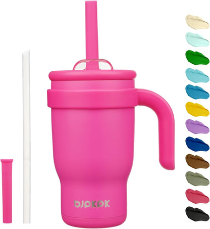 14 oz Insulated Water Bottle with Handle & Straw, Stainless Steel | Double Wall Vacuum, Leak Proof, Sweatproof, Wide Mouth, BPA Free, Dishwasher Safe, Keeps Cold/Hot, Travel, Green