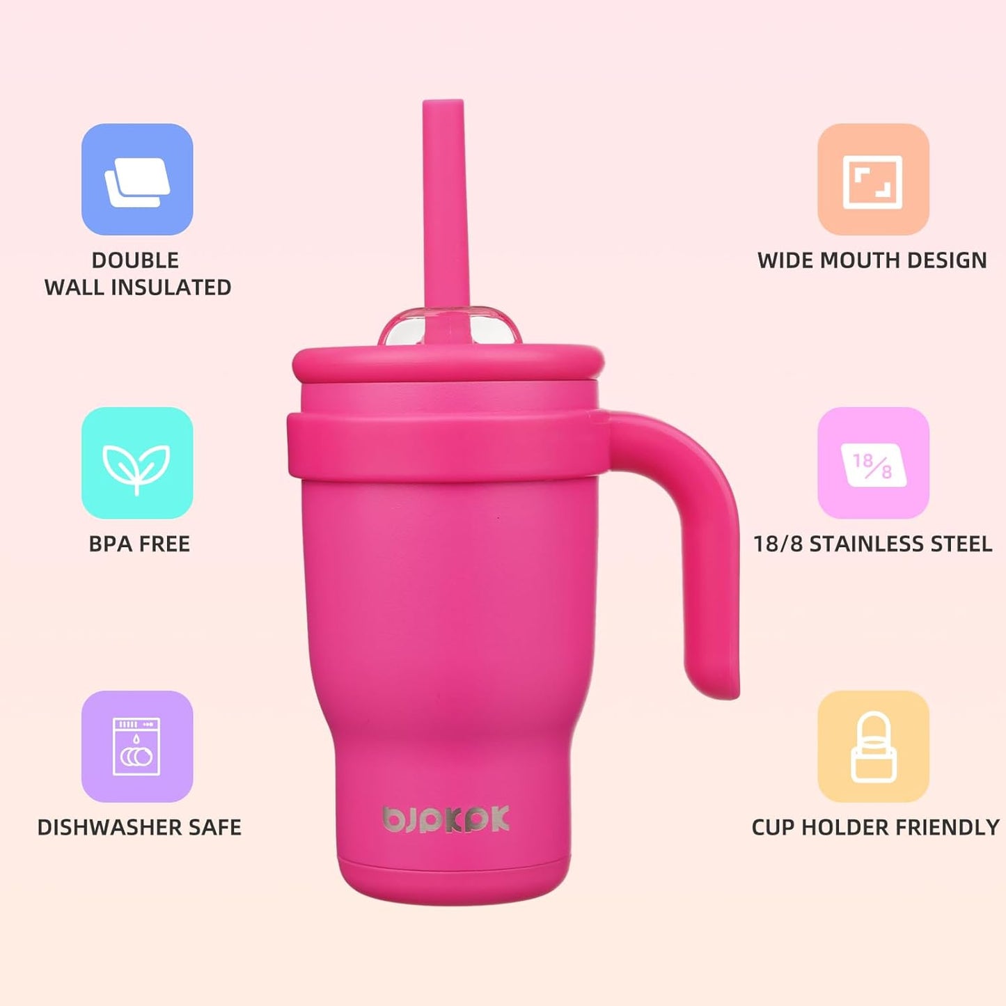 14 oz Insulated Water Bottle with Handle & Straw, Stainless Steel | Double Wall Vacuum, Leak Proof, Sweatproof, Wide Mouth, BPA Free, Dishwasher Safe, Keeps Cold/Hot, Travel, Green