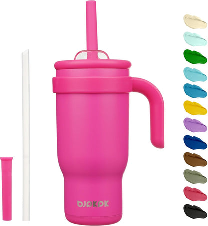14 oz Insulated Water Bottle with Handle & Straw, Stainless Steel | Double Wall Vacuum, Leak Proof, Sweatproof, Wide Mouth, BPA Free, Dishwasher Safe, Keeps Cold/Hot, Travel, Green