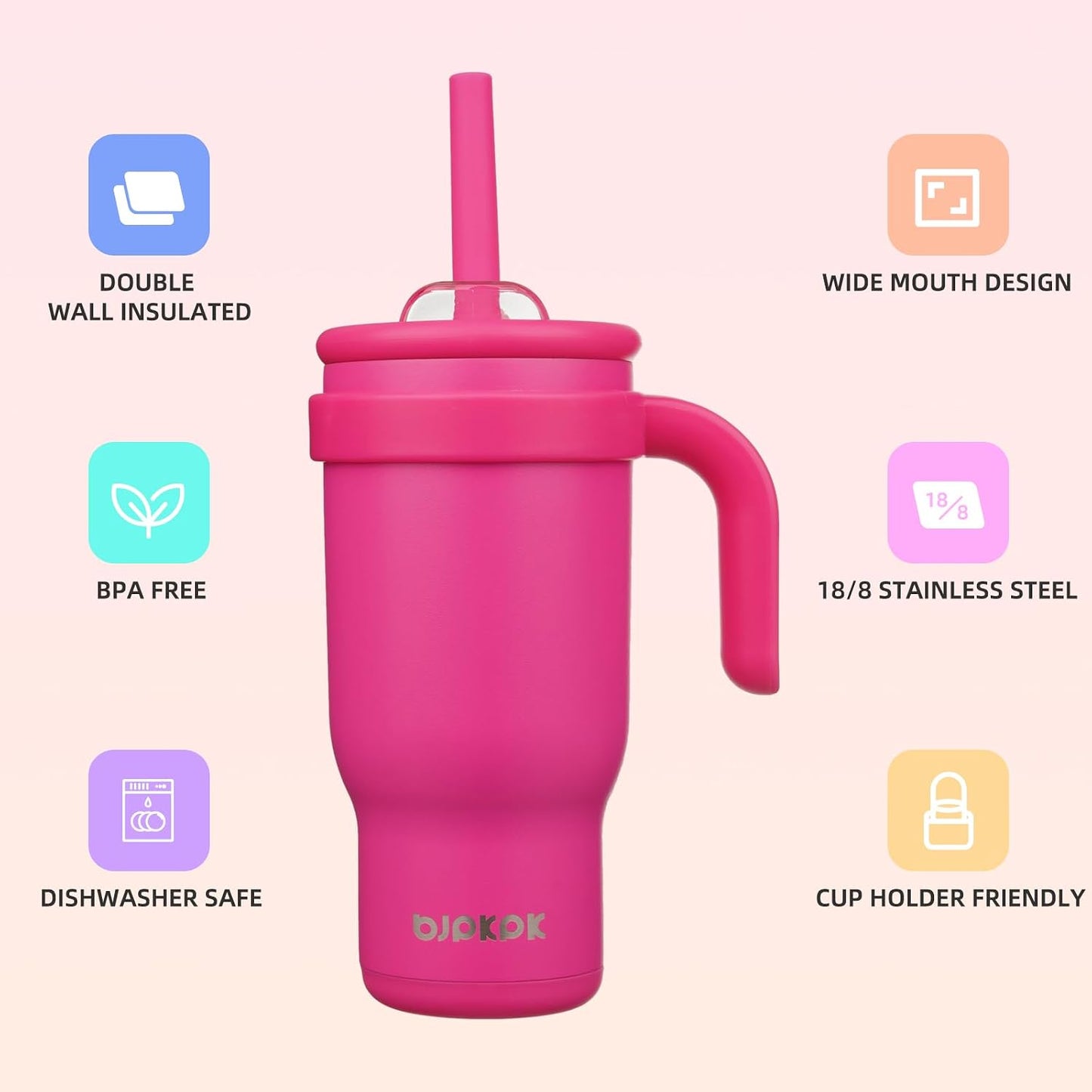 14 oz Insulated Water Bottle with Handle & Straw, Stainless Steel | Double Wall Vacuum, Leak Proof, Sweatproof, Wide Mouth, BPA Free, Dishwasher Safe, Keeps Cold/Hot, Travel, Green