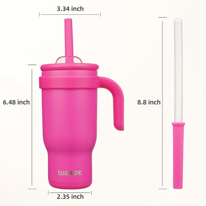 14 oz Insulated Water Bottle with Handle & Straw, Stainless Steel | Double Wall Vacuum, Leak Proof, Sweatproof, Wide Mouth, BPA Free, Dishwasher Safe, Keeps Cold/Hot, Travel, Green