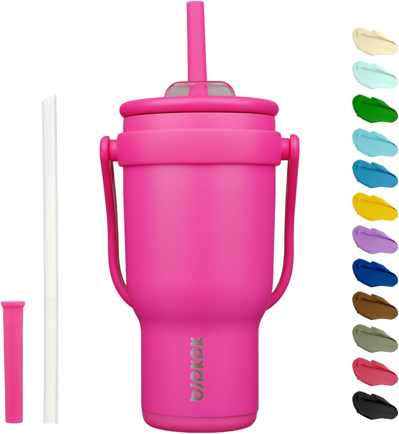 14 oz Insulated Water Bottle with Handle & Straw, Stainless Steel | Double Wall Vacuum, Leak Proof, Sweatproof, Wide Mouth, BPA Free, Dishwasher Safe, Keeps Cold/Hot, Travel, Green