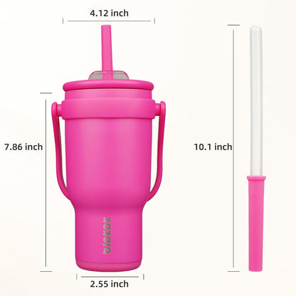 14 oz Insulated Water Bottle with Handle & Straw, Stainless Steel | Double Wall Vacuum, Leak Proof, Sweatproof, Wide Mouth, BPA Free, Dishwasher Safe, Keeps Cold/Hot, Travel, Green